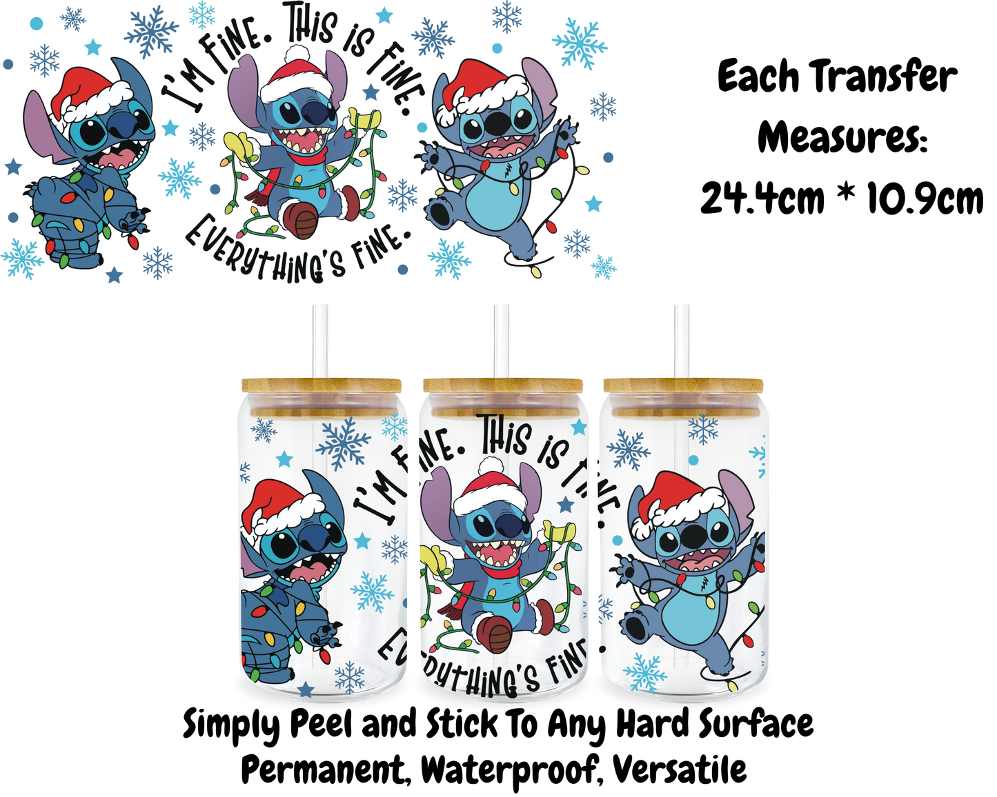 Stitch - Its Fine I'm Fine - 16oz UVDTF Transfer