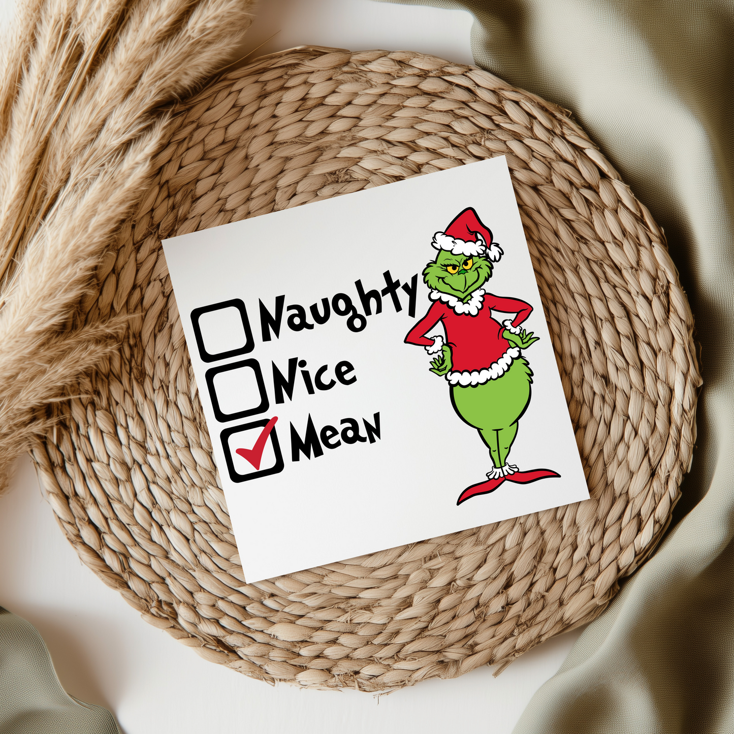 Grinch Naughty Nice Mean UVDTF Transfer