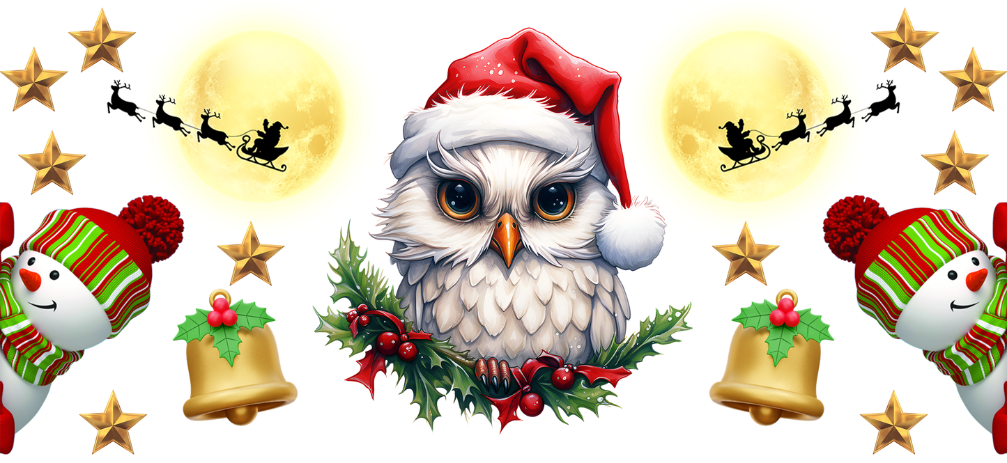 White Christmas Owl - 16oz UVDTF Transfer