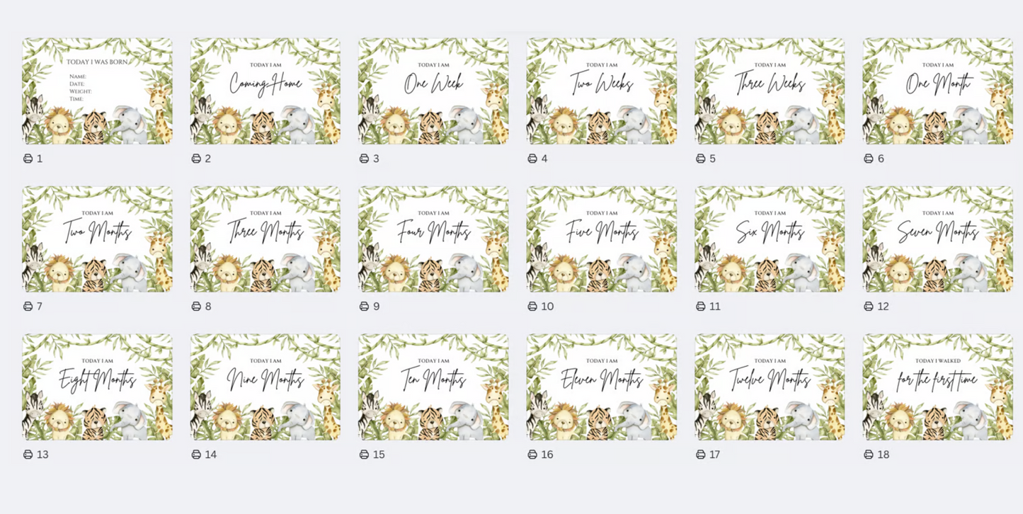 DIGITAL FILE - Milestone Cards Safari Style