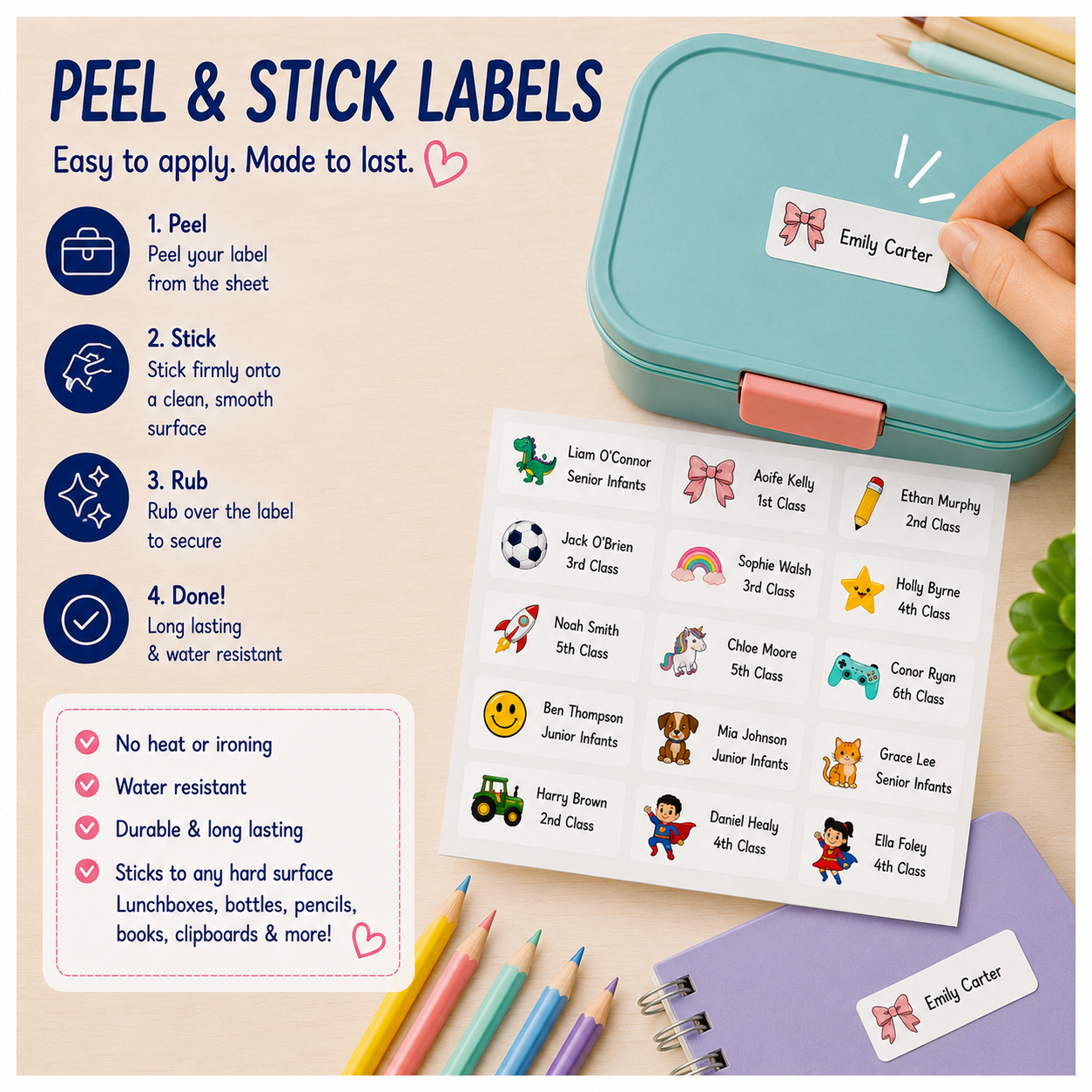 Personalised Peel & Stick School Name Labels (UVDTF)