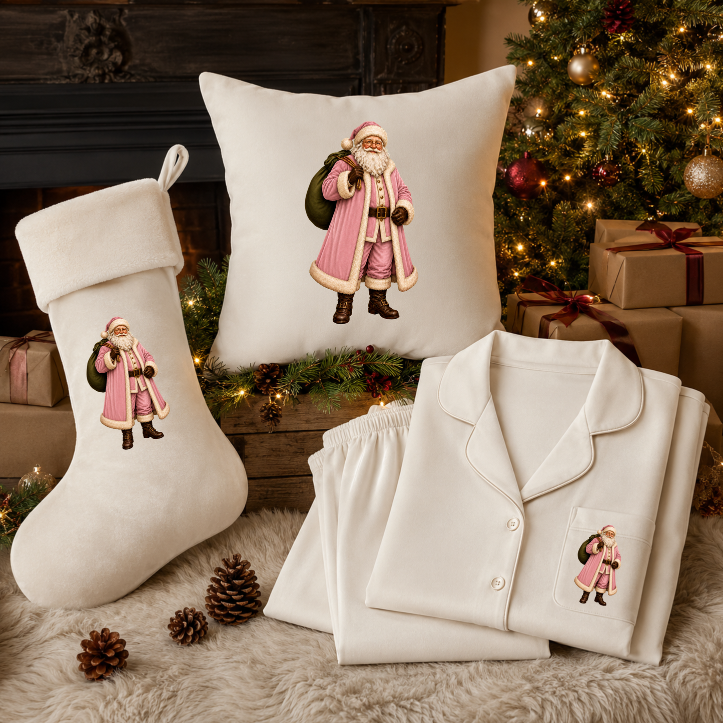 Pink Vintage Santa DTF Transfer