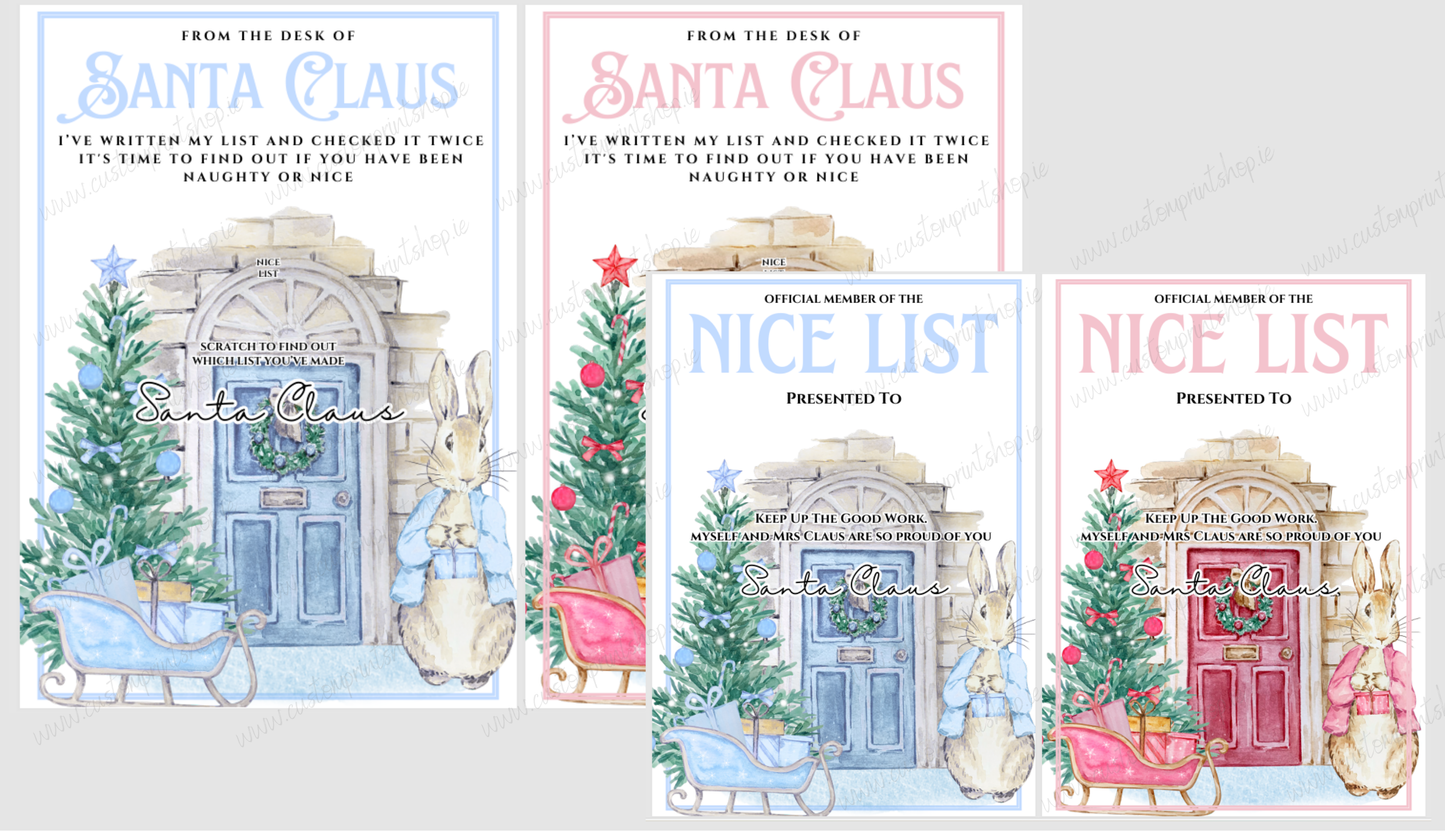 DIGITAL FILE - Christmas Rabbit Nice List Cert & Scratch Off