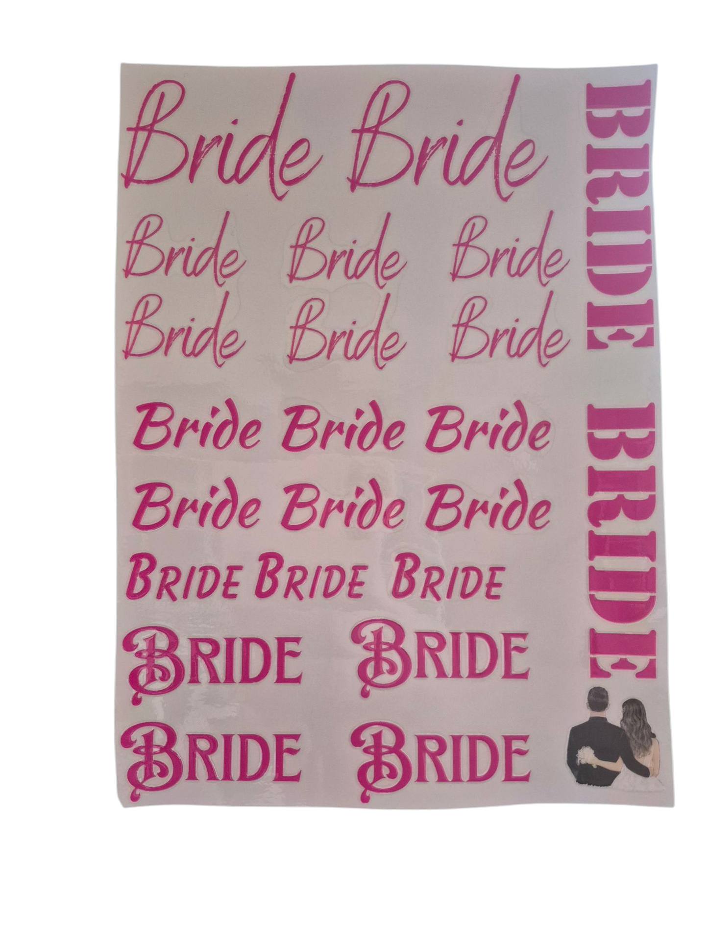 Bride Text PINK A4 size UV DTF