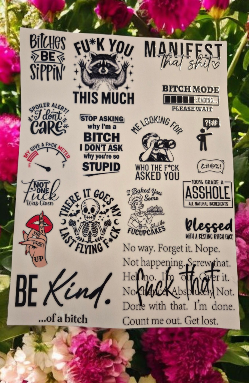 Rude Phrases A4 size UV DTF