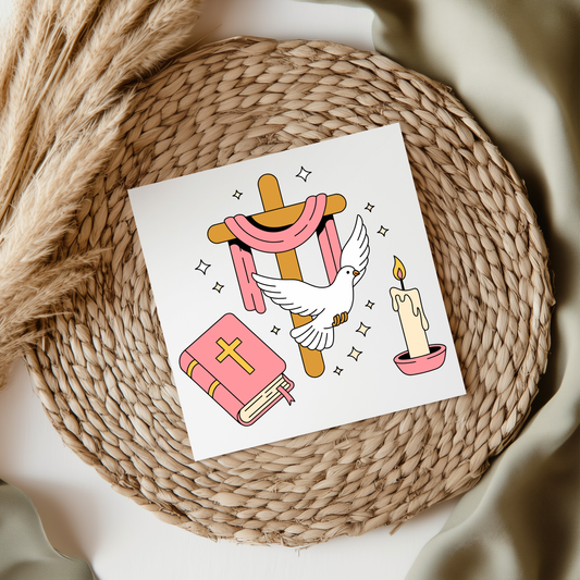 Pink Dove/Cross Set UV DTF Decal Girl