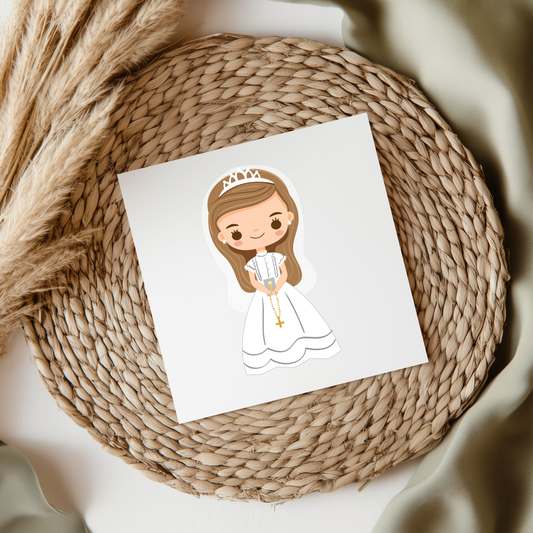 Communion Girl - Brown Hair UV DTF Decal