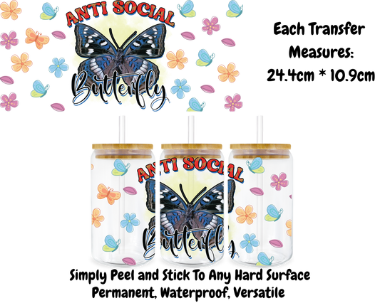 Anti Social Butterfly - 16oz UV DTF Transfer