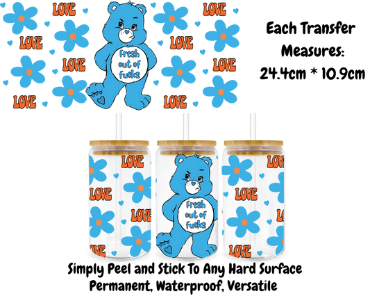 Carebears - Fresh Out Of Fucks - 16oz UV DTF Transfer