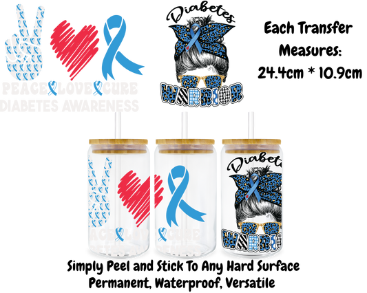 Diabetes Warrior - 16oz UV DTF Transfer