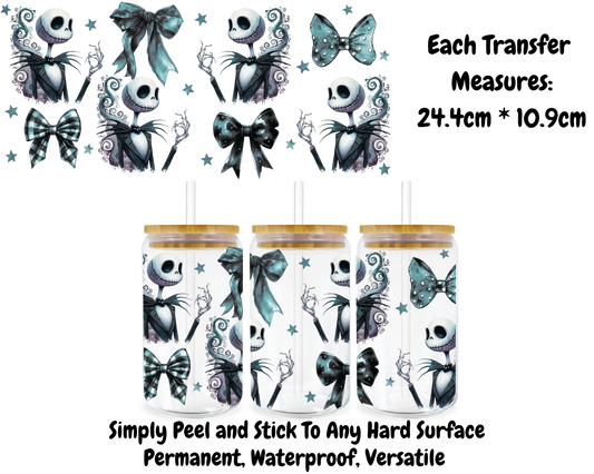 Jack Skellington With Black Bows - 16oz UV DTF Transfer