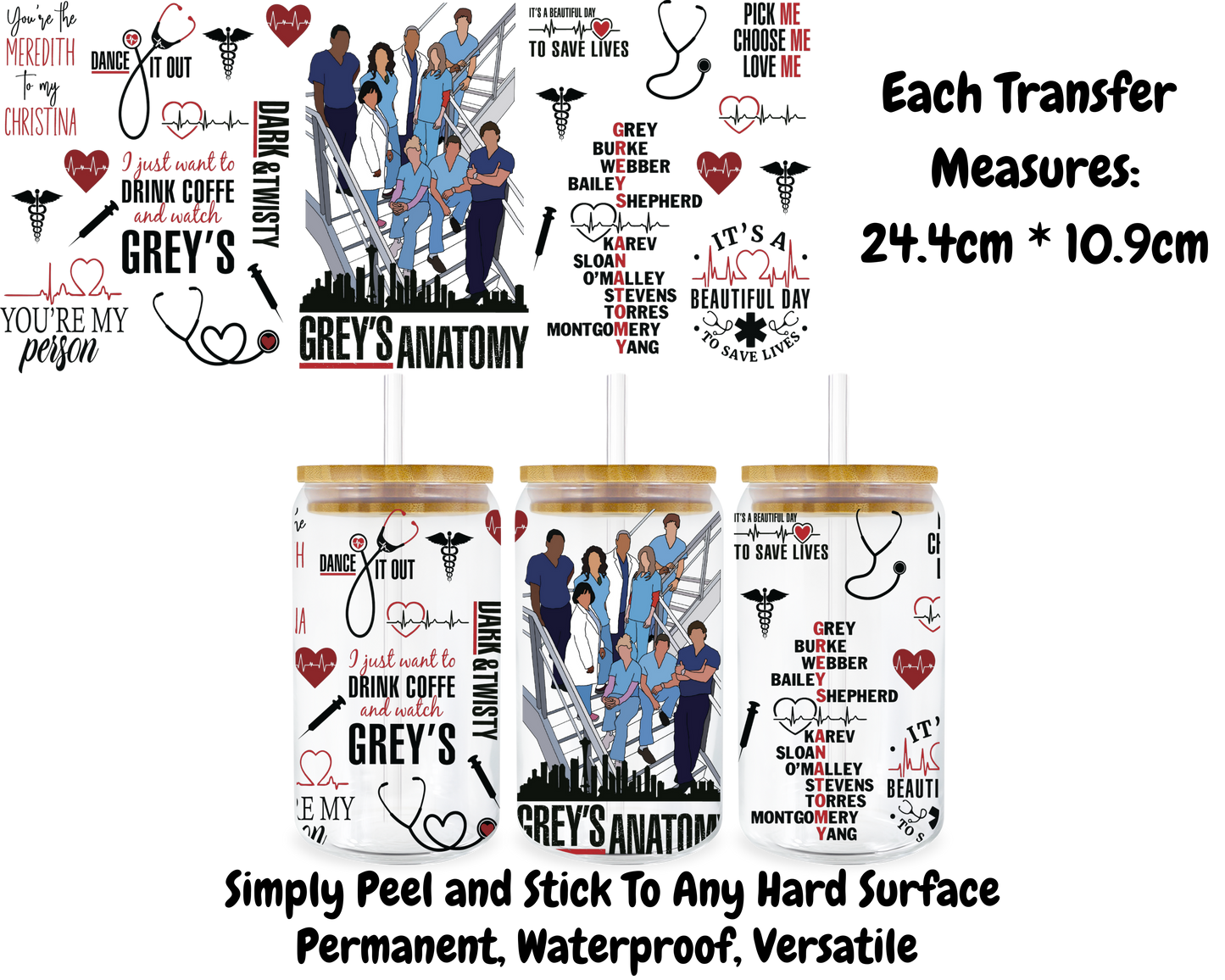 Greys Anatomy - 16oz UV DTF Transfer