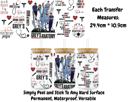 Greys Anatomy - 16oz UV DTF Transfer