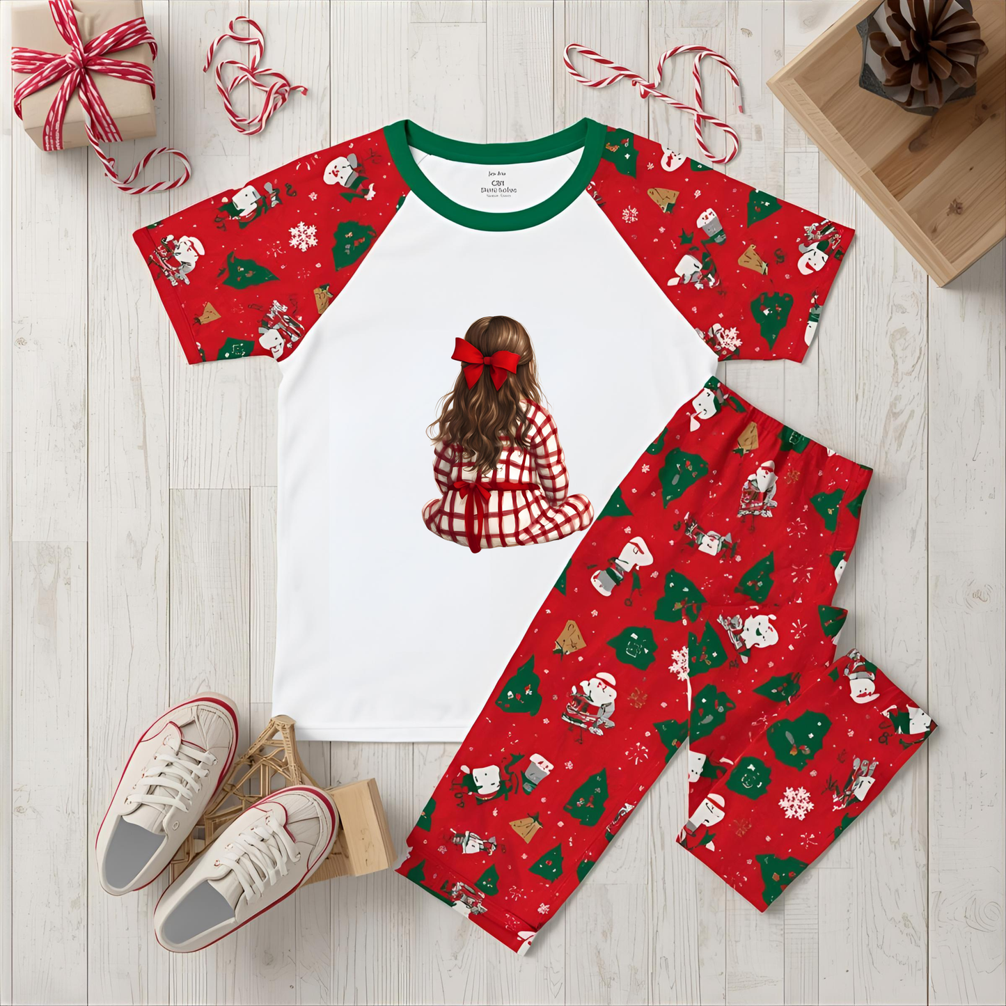 Christmas Pyjamas Girl Dark Hair DTF Transfer