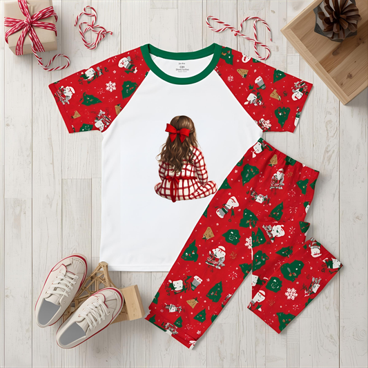 Christmas Pyjamas Girl Dark Hair DTF Transfer