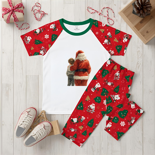 Santa Hugging Boy Light Hair DTF Transfer