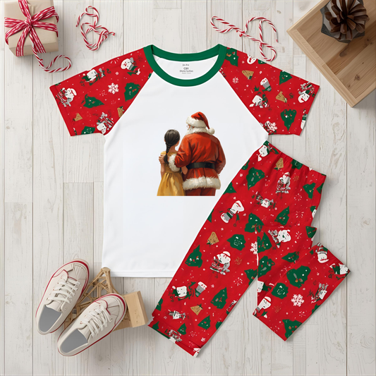 Santa Hugging Girl Black Hair DTF Transfer