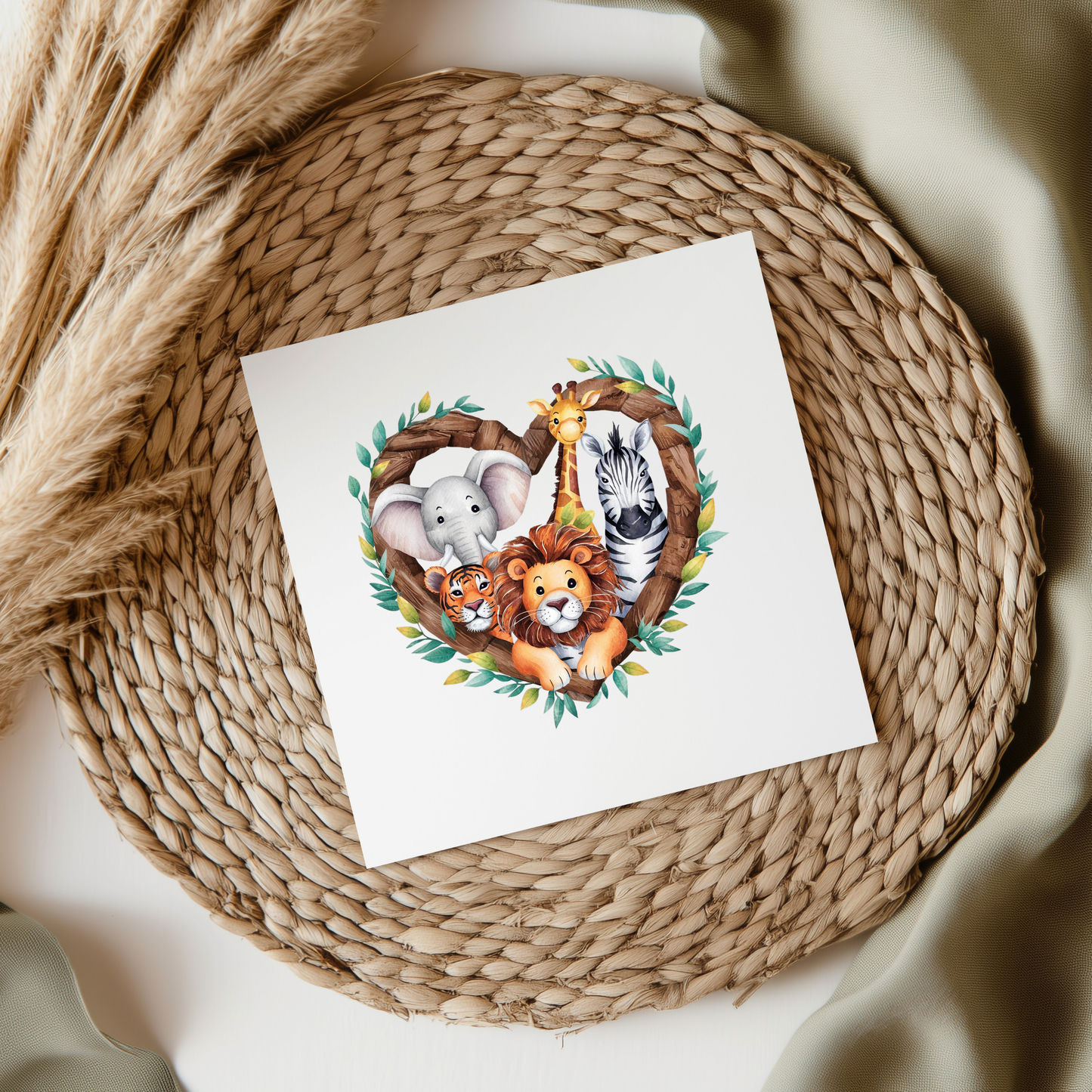 Cute Animals In Heart Wreath UVDTF Transfer