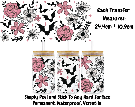 Halloween Bats And Flowers - 16oz UV DTF Transfer