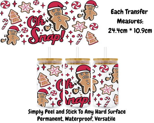 Oh Snap Gingerbread Man - 16oz UV DTF Transfer