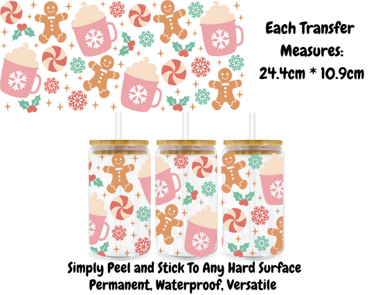 Gingerbread and Mugs (pink) - 16oz UV DTF Transfer