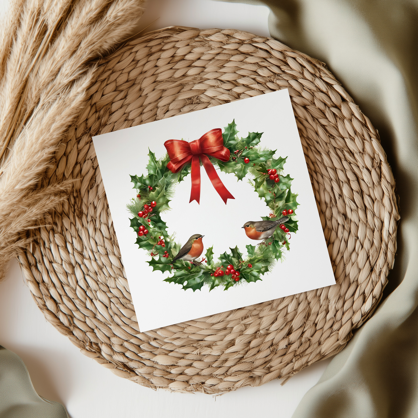 2 Robins In Christmas Wreath UVDTF Transfer