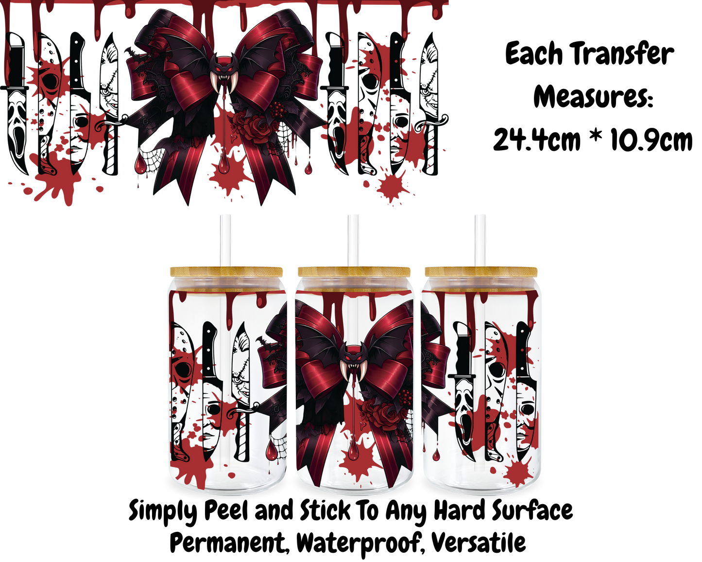 Halloween Knives And Bow - 16oz UV DTF Transfer