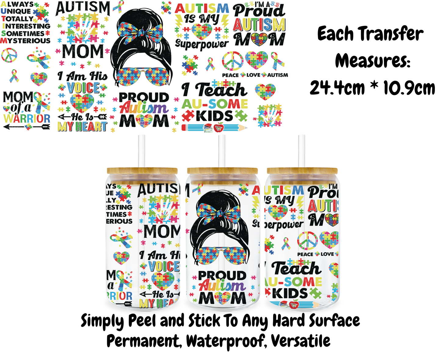 Proud Autism Mom - 16oz UV DTF Transfer