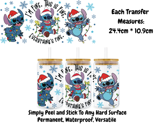 Stitch - Its Fine I'm Fine - 16oz UV DTF Transfer