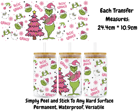 Basic Grinch Pink - 16oz UV DTF Transfer