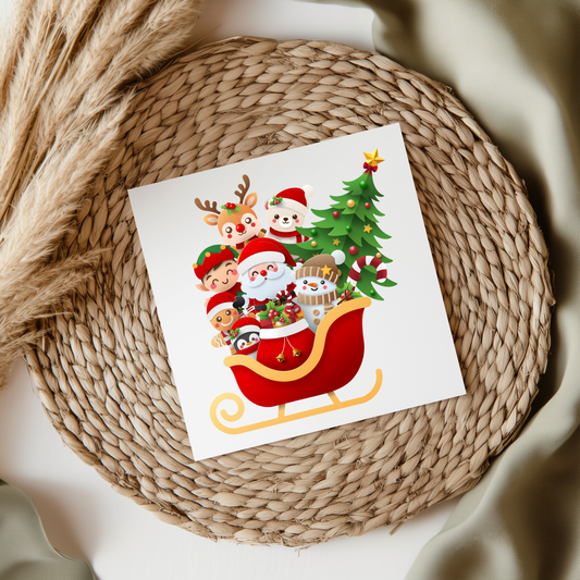 Santa & Friends In Sleigh UVDTF Transfer