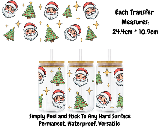 Santa Faces & Trees - 16oz UV DTF Transfer