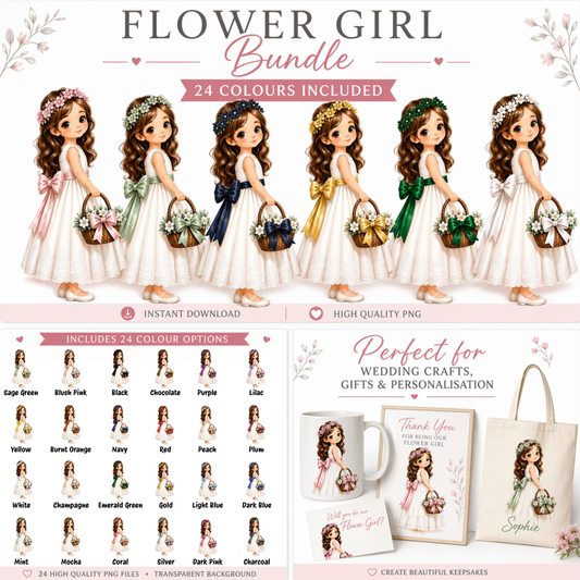 Flower Girl Clipart Bundle – 24 Colour Options | DIGITAL PNG Files |