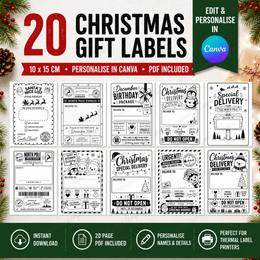 DIGITAL FILE - 21 Christmas Gift Labels | Canva Templates + PDF Download
