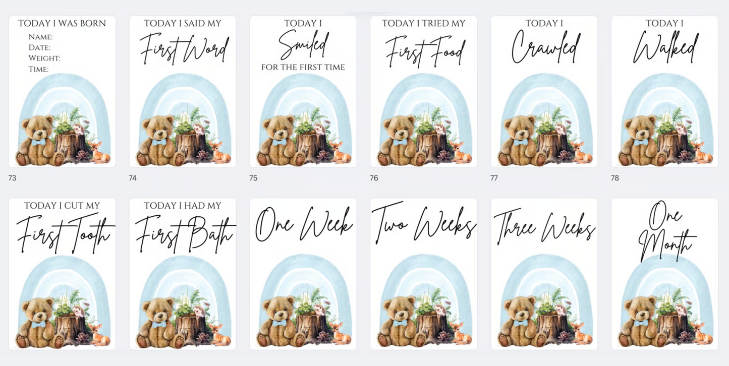 DIGITAL FILE - Milestone Cards Blue Rainbow Bear Style