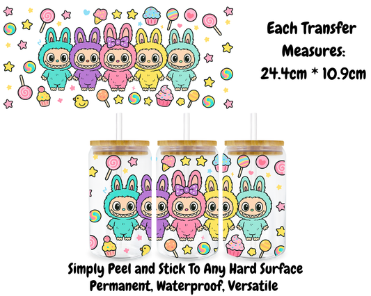 Fluffy Monsters With Lollipops & Stars - 16oz UVDTF Transfer