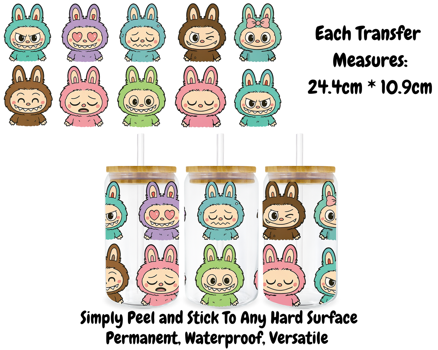 Fluffy Monster Faces- 16oz UVDTF Transfer