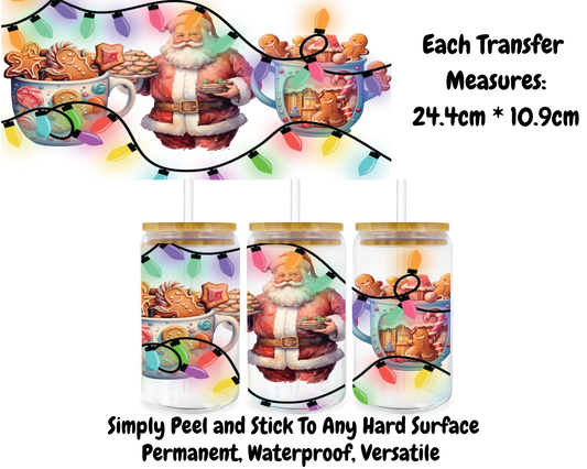 Santa With Mugs And Lights - 16oz UV DTF Transfer