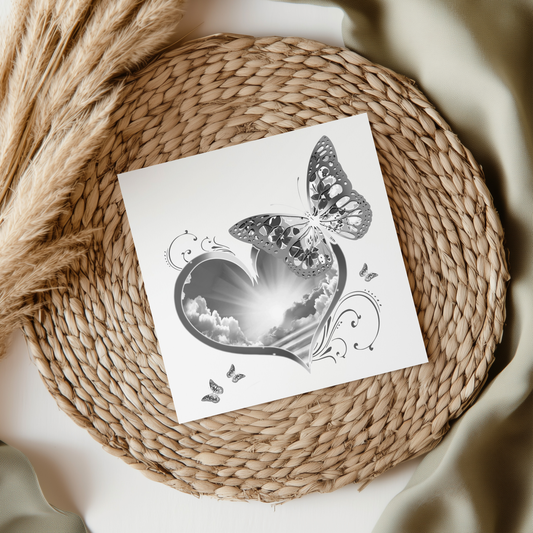 Grey Heaven Heart With Butterfly UVDTF Transfer