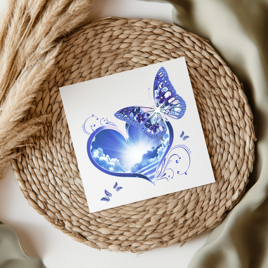 Blue Heaven Heart With Butterfly UVDTF Transfer