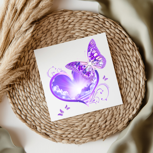 Purple Heaven Heart With Butterfly UVDTF Transfer