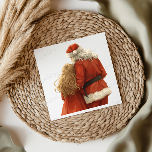 Santa Hugging Girl Blonde Hair UVDTF Transfer