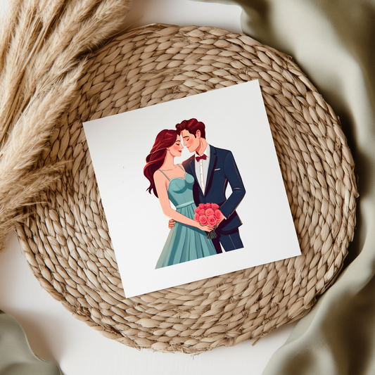 Wedding Couple Red Flowers UVDTF Transfer