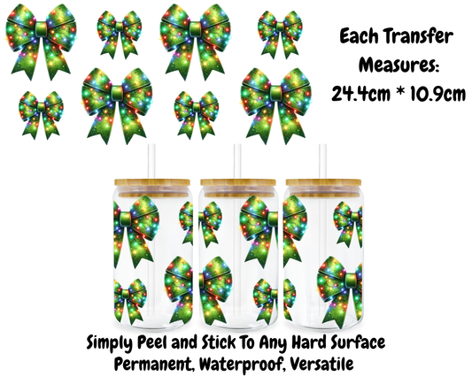 Green Bows With Christmas Lights - 16oz UV DTF Transfer