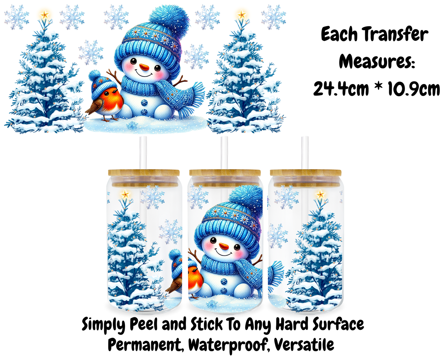 Snowman With Robin - 16oz UV DTF Transfer
