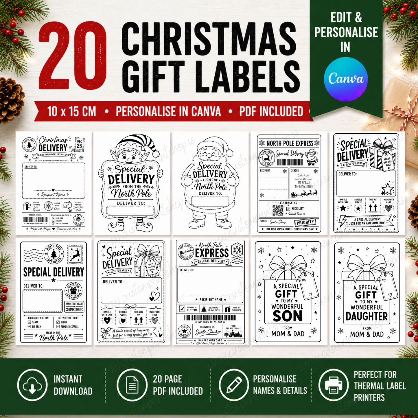 DIGITAL FILE - 20 Christmas Gift Labels | Canva Templates + PDF Download