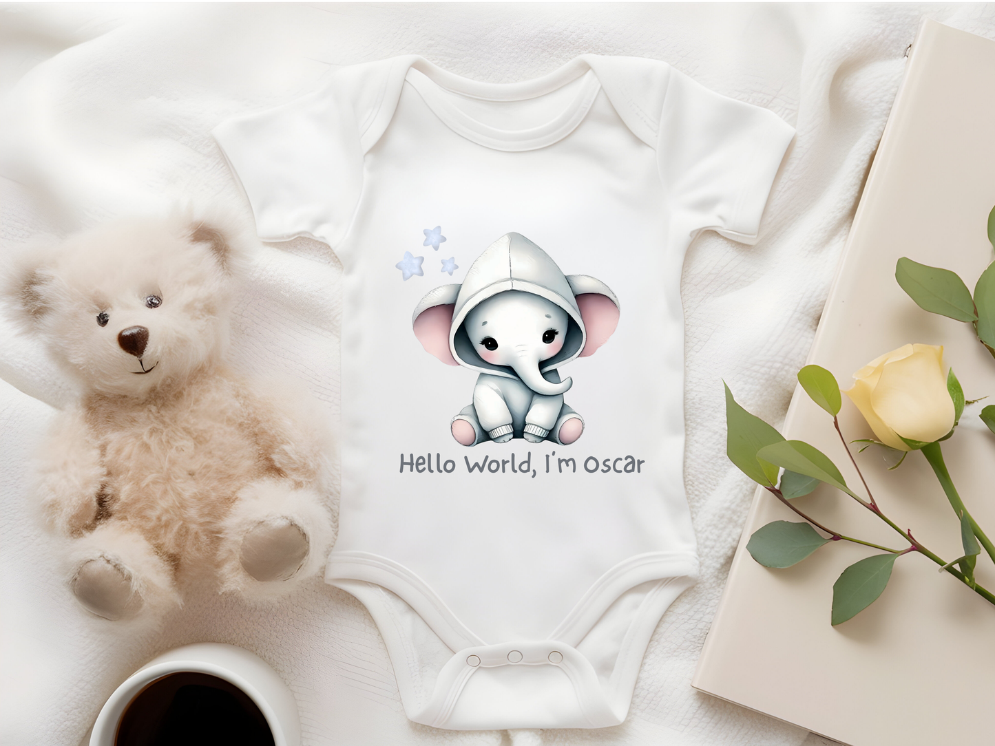 Custom Hello World Baby Elephant DTF Transfer