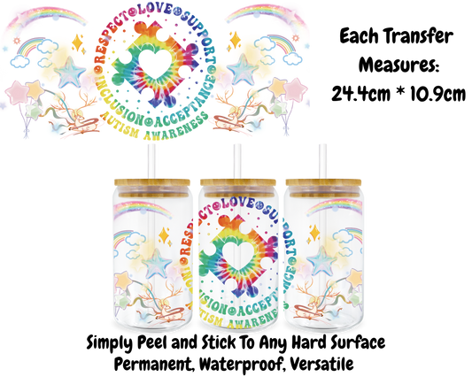 Respect Love Autism Awareness - 16oz UV DTF Transfer