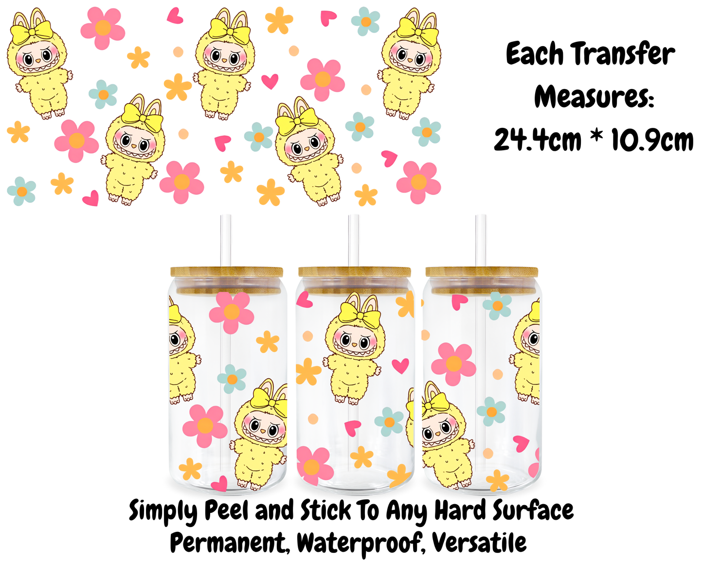 Yellow Fluffy Monster - 16oz UV DTF Transfer