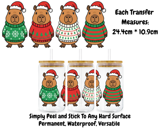 Christmas Capybara - 16oz UV DTF Transfer